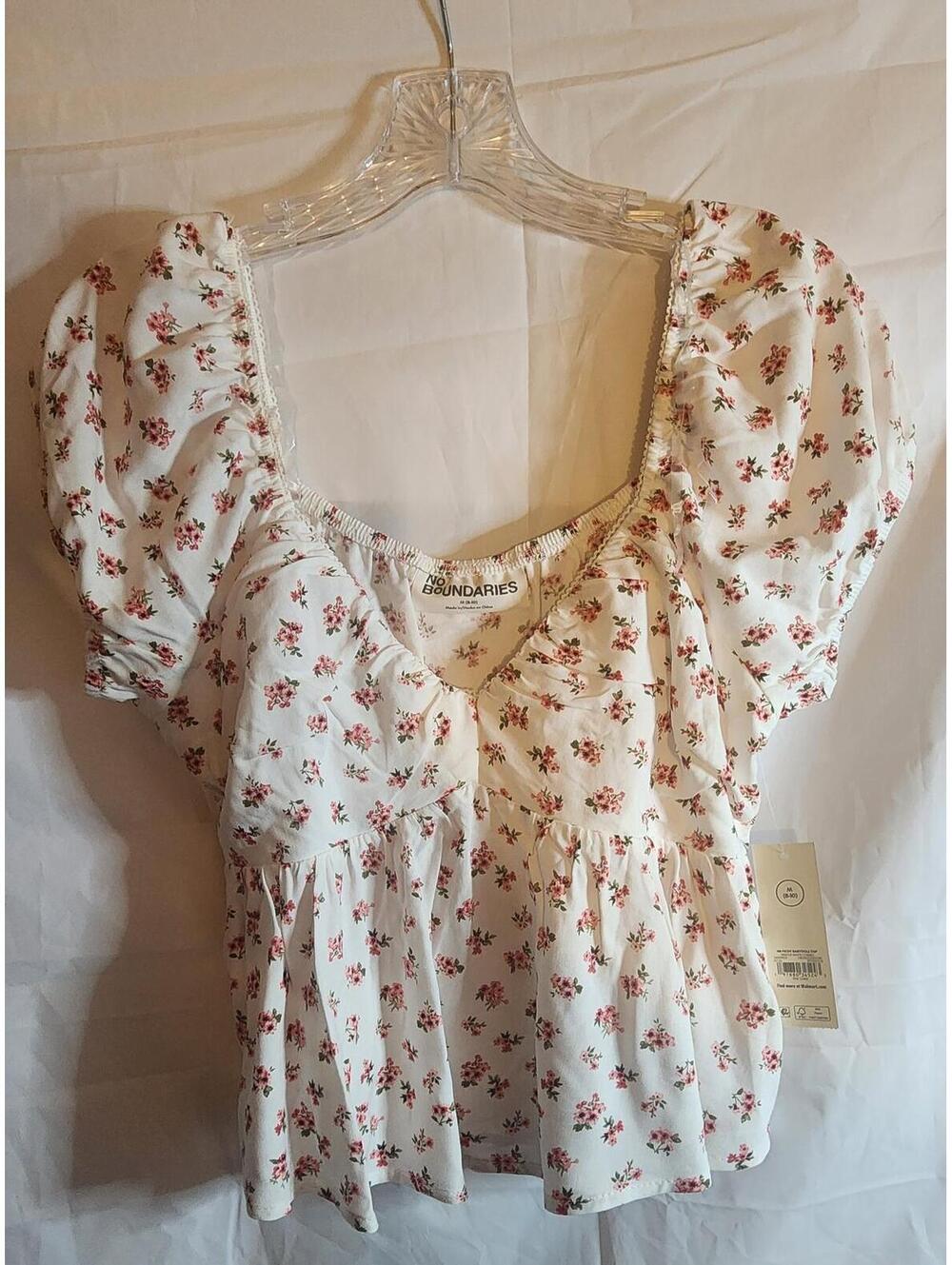 No Boundaries Women's Floral Puff Sleeve Top Medium 8-10